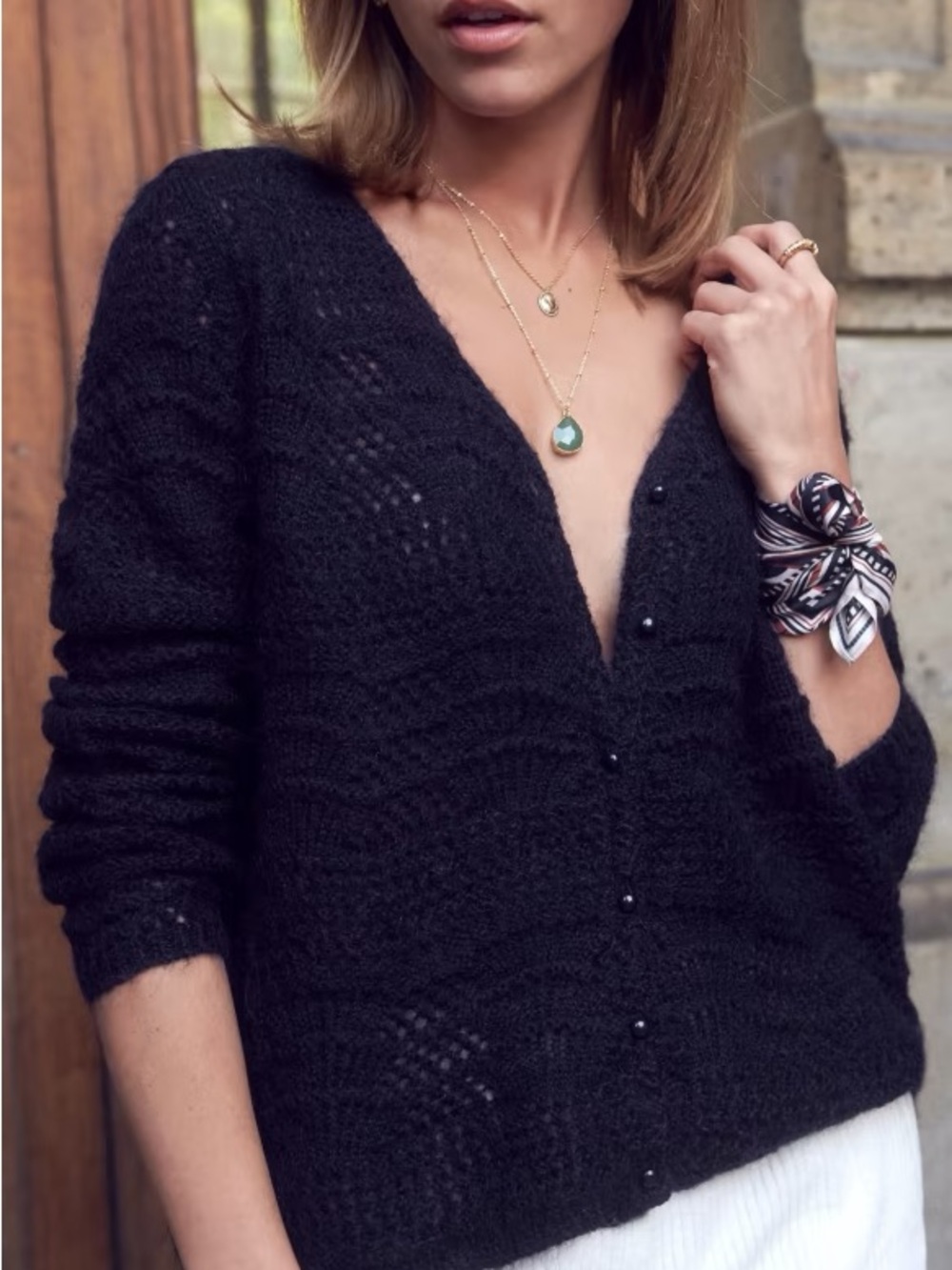 Sezane Alanis navy wool mohair jumper cardigan sweater size S